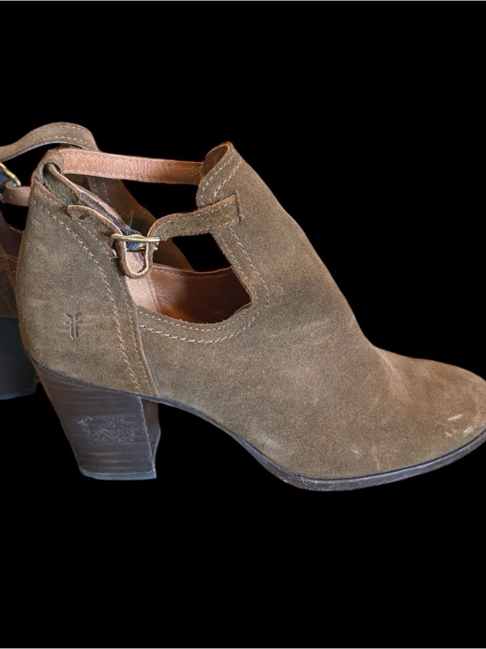 FRYE Meghan Chestnut Suede Shootie with 3” Block Heel & Ankle Strap